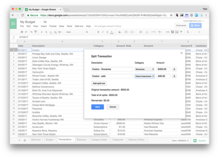Splid Example Spreadsheet The Tool To Split A Transaction Across Multiple Categories In Your ...