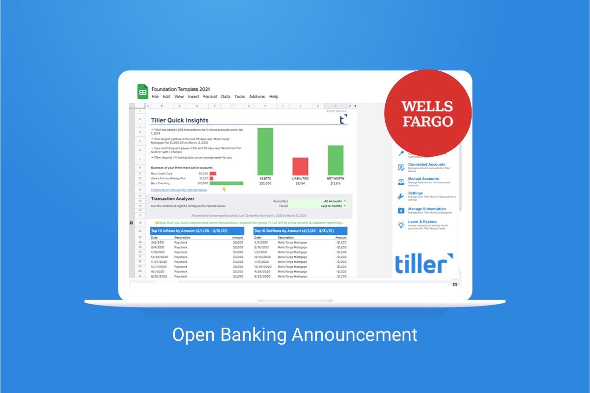 wells fargo and tiller open banking