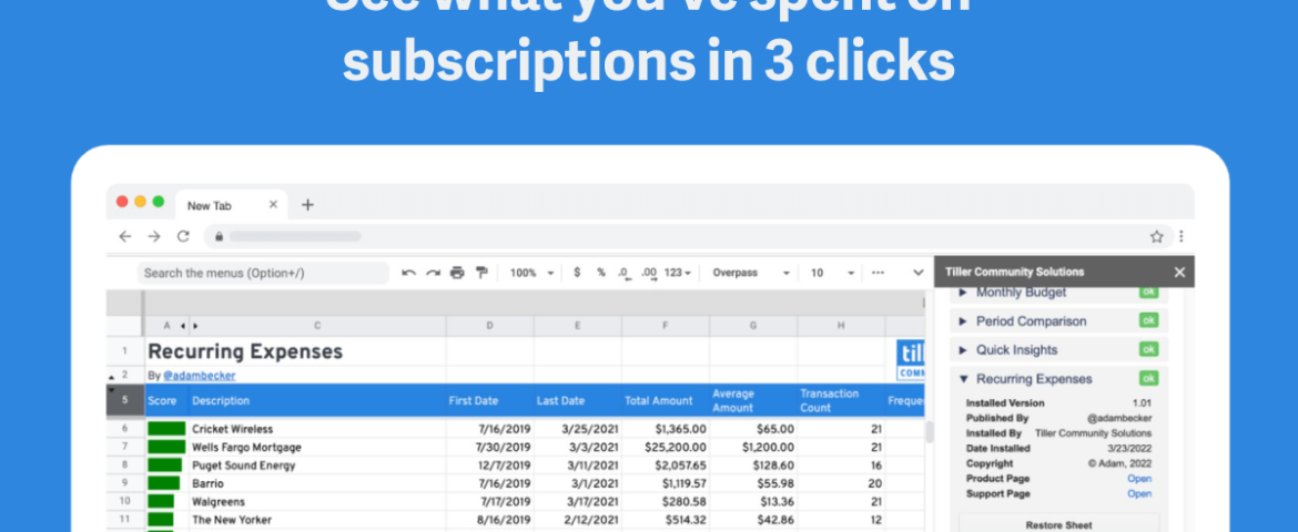 spreadsheet track subscriptions