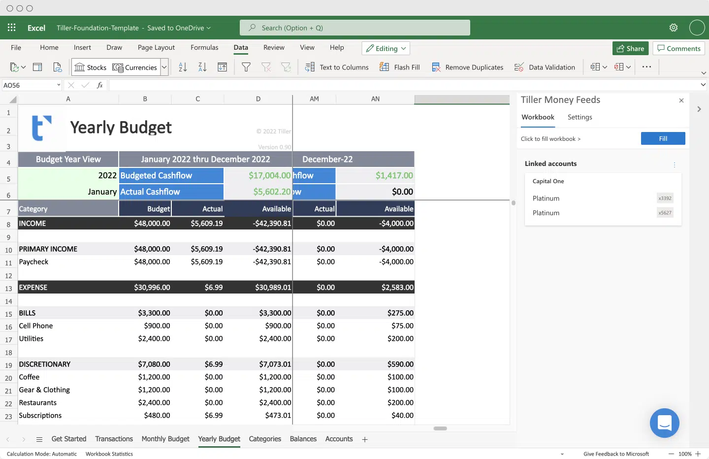 tiller foundation template 2022 microsoft excel yearly budget simple browser