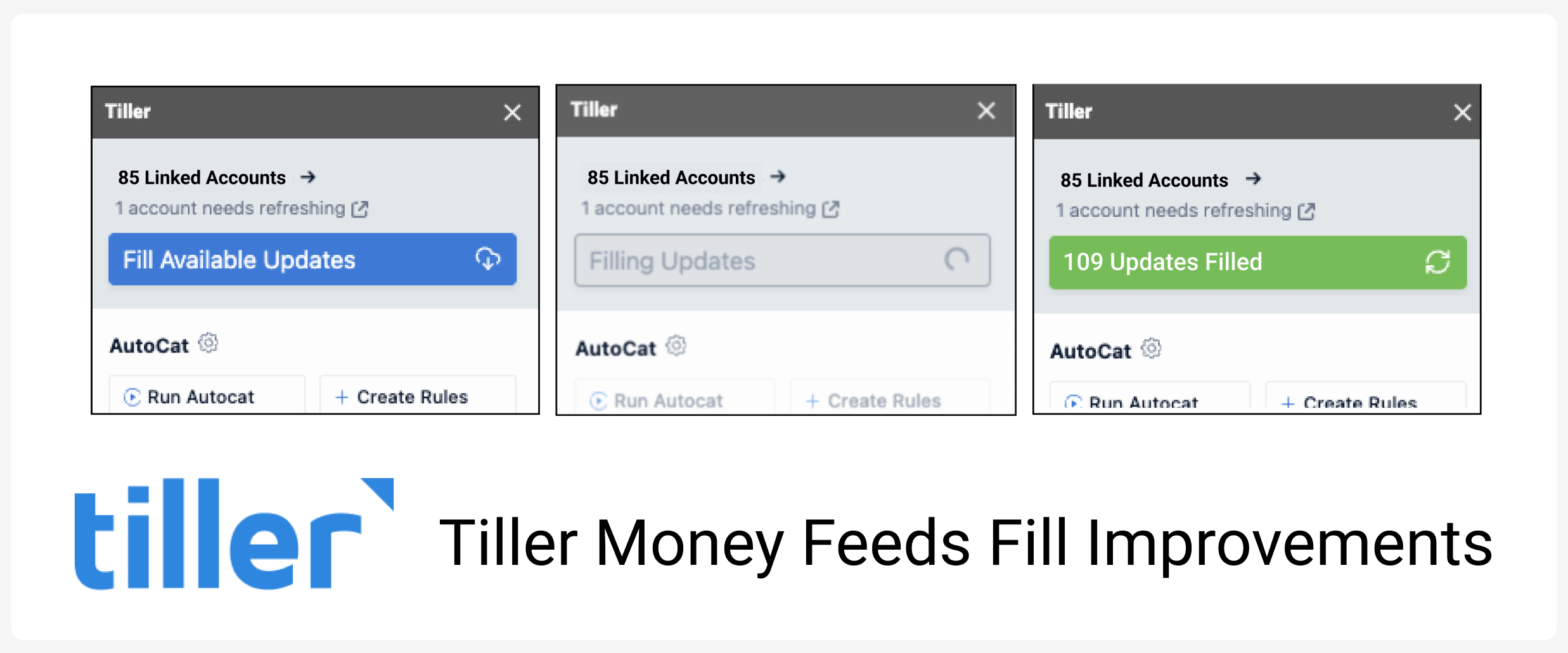 Tiller Money Feeds Fill Improvements
