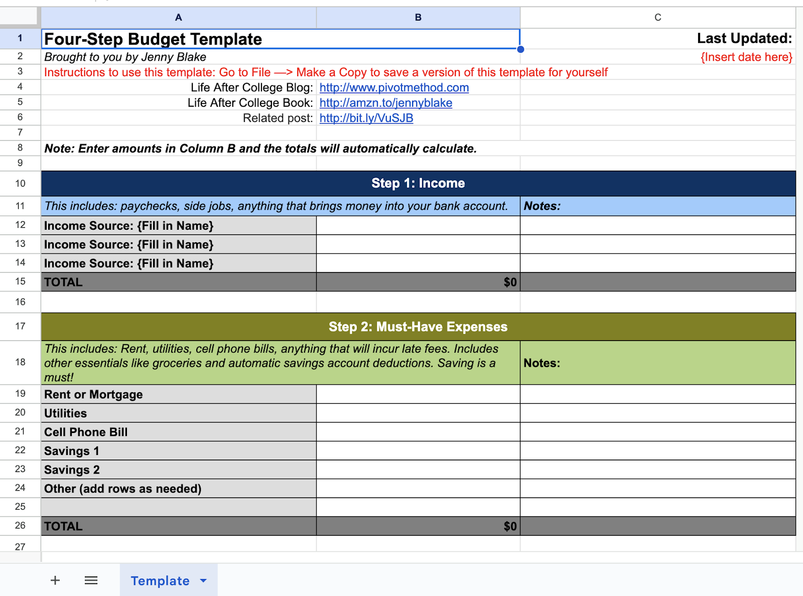 Life After College Expense Tracker Template Life After College Expense Tracker Template