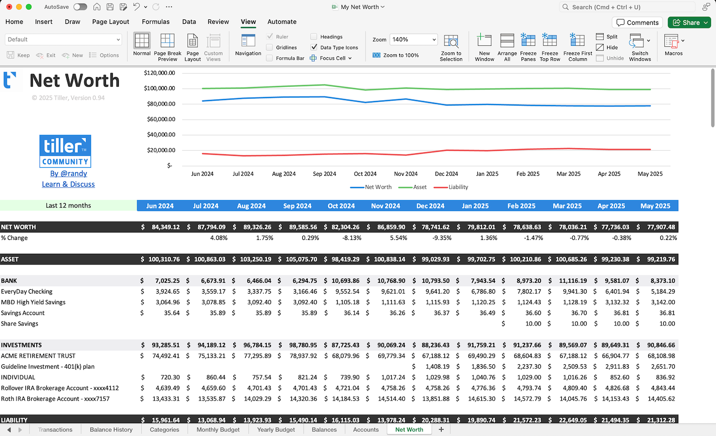 Excel net worth tracking template