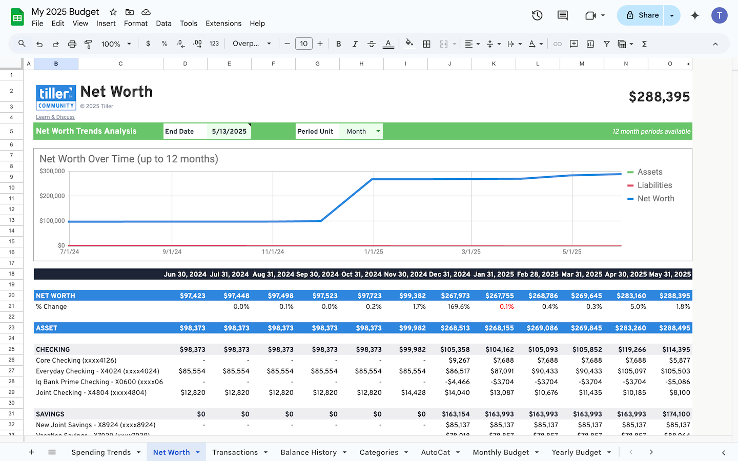 Google Sheets Net Worth tracker template