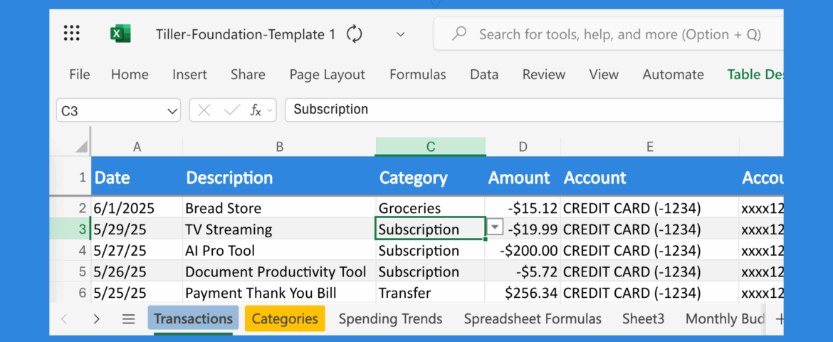 Budget Subscription Audit Tiller