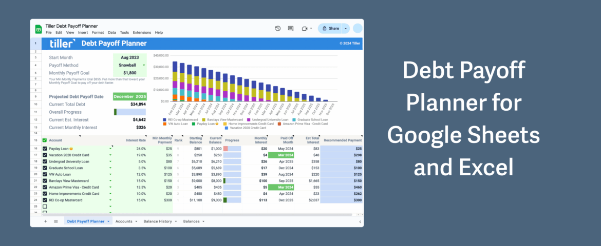 Debt Payoff Planner for Google Sheets and Excel