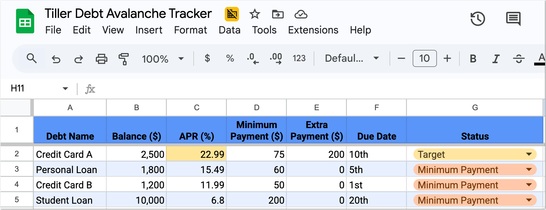 Tiller Debt Avalanche Tracker