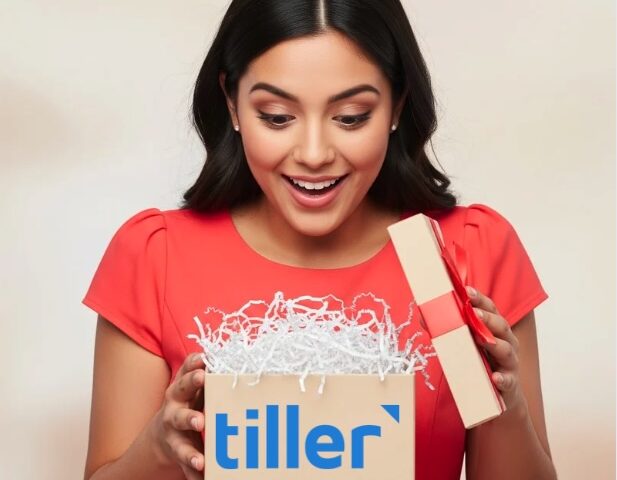 Tiller gift 2 A picture of a graduate opening a box. There is a gift of a Tiller subscription inside.