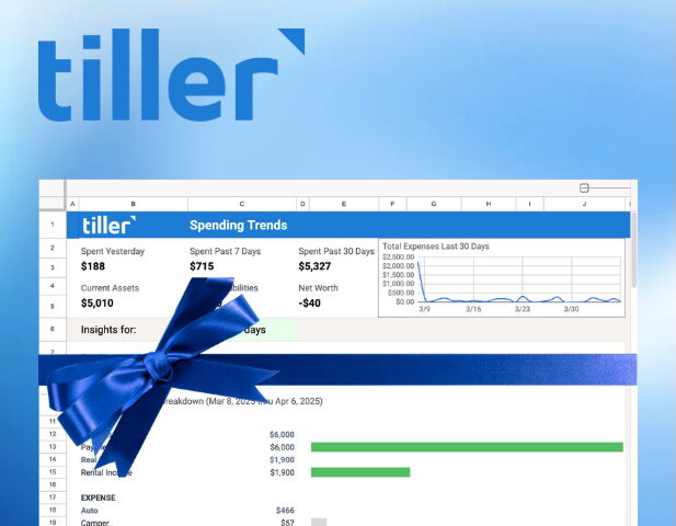 A screenshot of Tiller with a ribbon to show that Tiller is a gift. 