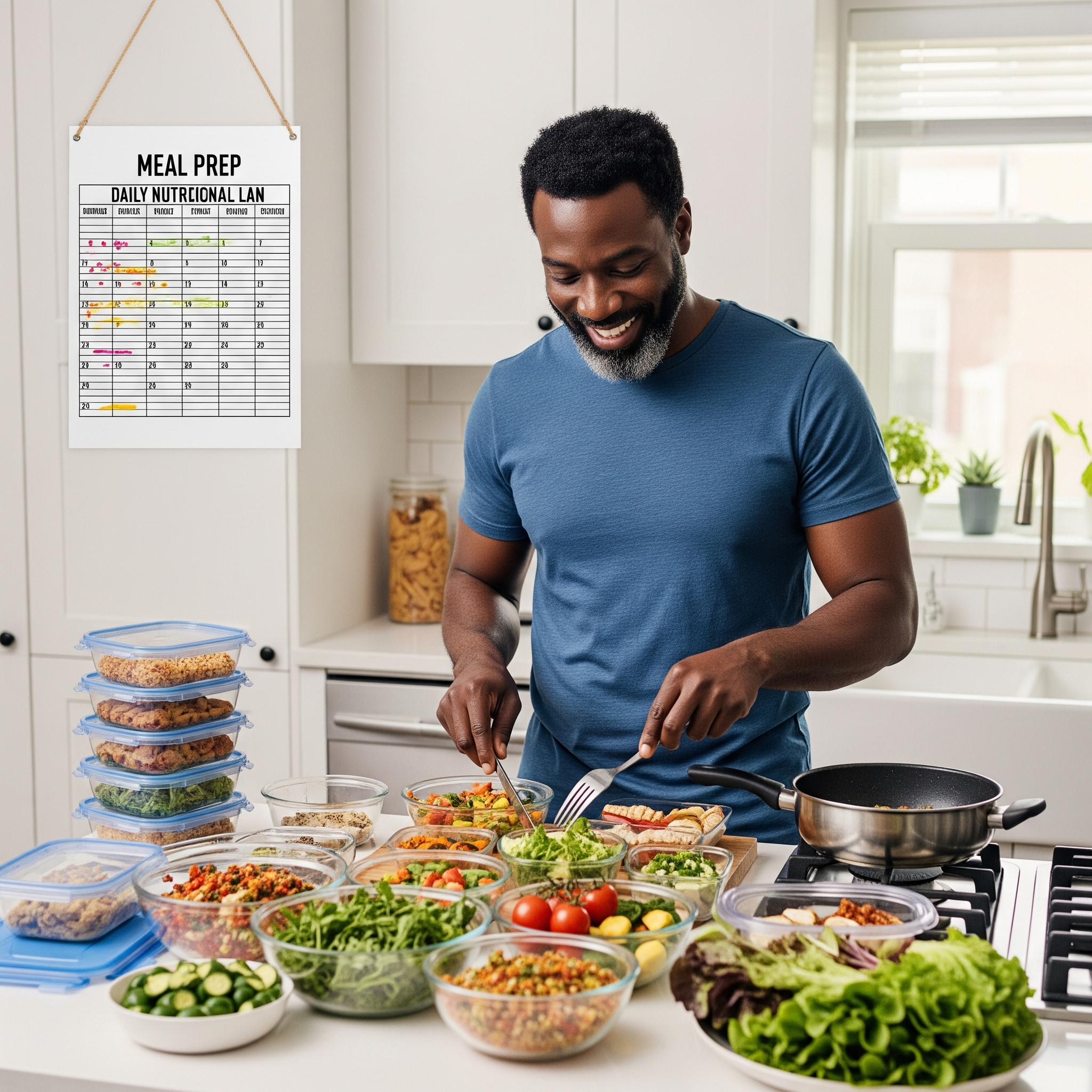 Gemini Generated man meal prepping