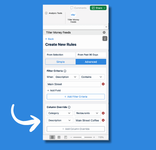description override in Tiller Money