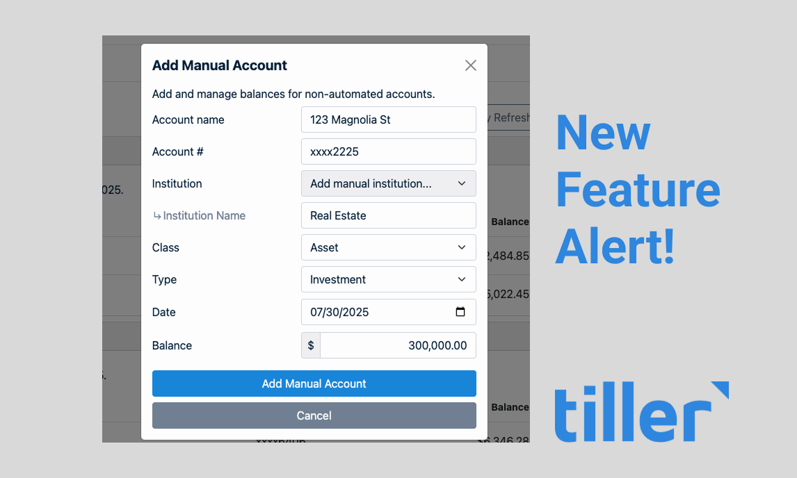 add and track balances for manual accounts