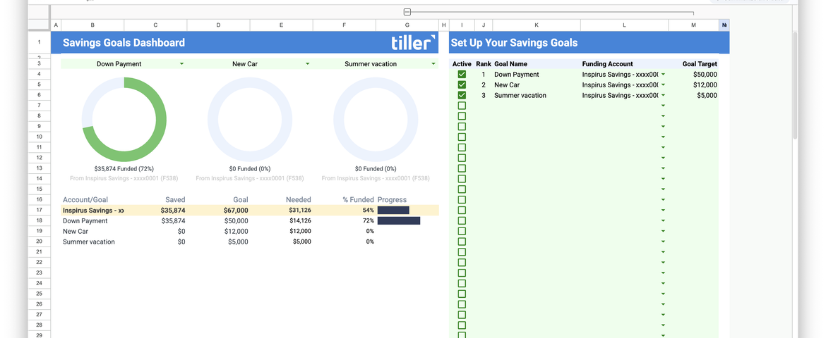 savings goal tracker spreadsheet savings goal tracker spreadsheet from Tiller