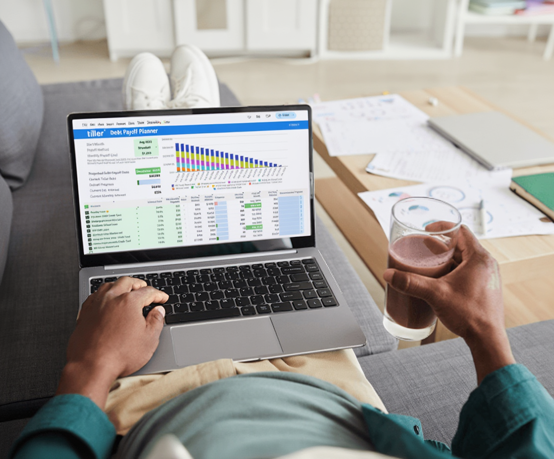 Tiller Debt Payoff Automated bank transactions updating in Google Sheets spreadsheet with Tiller daily sync