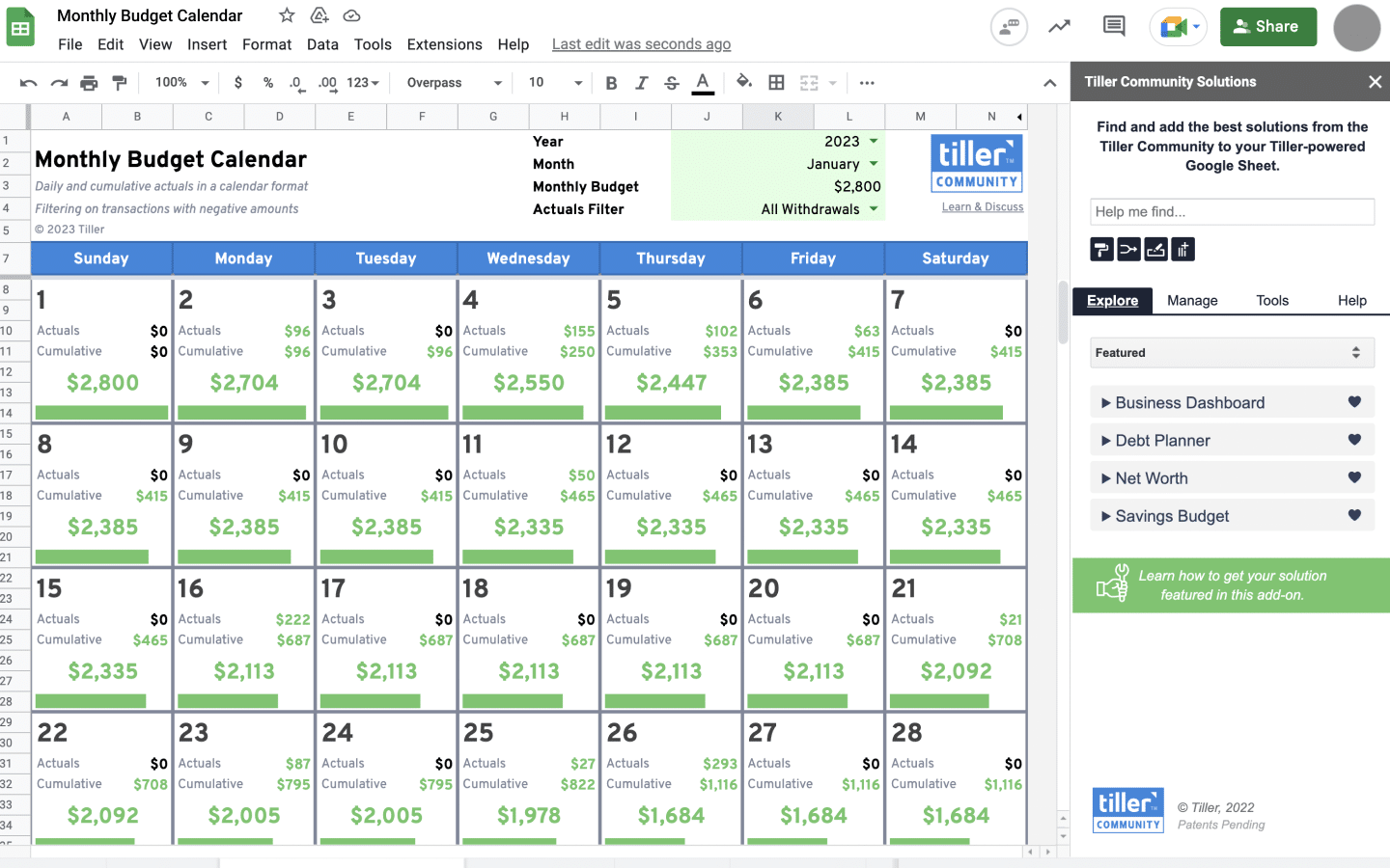 Monthly Budget Calendar Screenshot Monthly Budget Calendar Screenshot